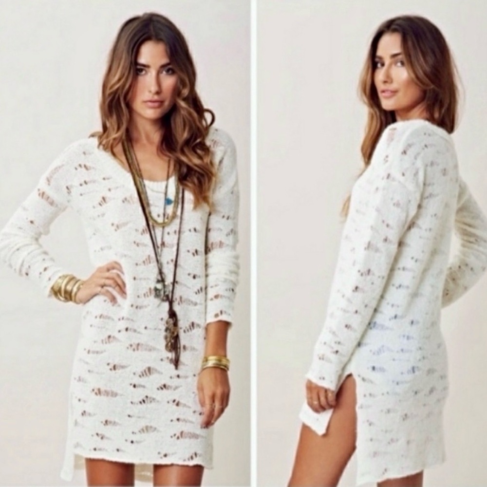 Free People Eyes On You Sweater Dress, Ivory, XS, EUC!